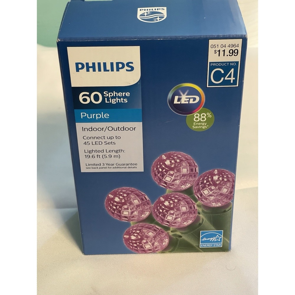 Philips‎ 60 Purple Sphere Lights Indoor/Outdoor Green Wire NIB BinB